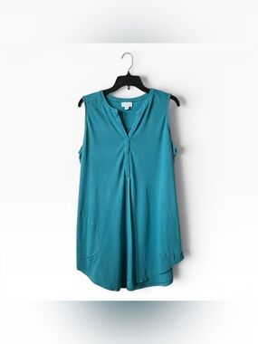 J. Jill Tank Top Womens Size M Teal Split Neck Stretch Cotton Modal Pockets Long